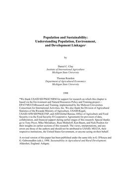 Understanding Population, Environment, and Development Linkages*