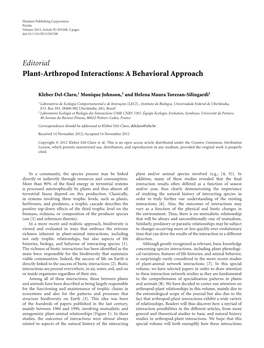 Editorial Plant-Arthropod Interactions: a Behavioral Approach