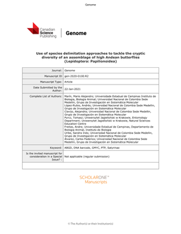 Use of Species Delimitation Approaches to Tackle the Cryptic Diversity of an Assemblage of High Andean Butterflies (Lepidoptera: Papilionoidea)