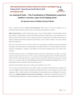 The Contribution of Mathethatics Numerical Numbers, Structure, Space in Developing Music’