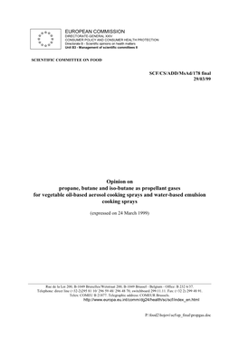 Opinion on Propane, Butane and Iso-Butane As Propellant Gases for Vegetable Oil-Based Aerosol Cooking Sprays and Water-Based Emulsion Cooking Sprays