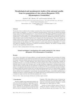 Morphological and Morphometric Studies of the Antennal Sensilla from Two Populations of Atta Robusta (Borgmeier 1939) (Hymenoptera: Formicidae)