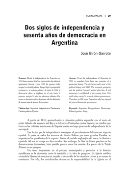 Dos Siglos De Independencia Y Sesenta Años De Democracia En Argentina