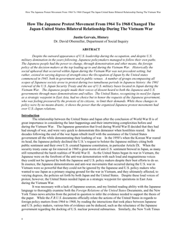 How the Japanese Protest Movement from 1964 to 1968 Changed the Japan-United States Bilateral Relationship During the Vietnam War