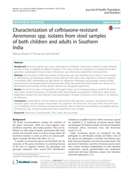 Characterization of Ceftriaxone-Resistant Aeromonas Spp