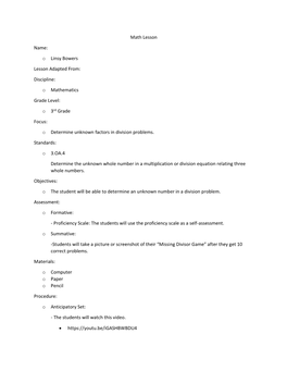 O Linsy Bowers Lesson Adapted From: Discipline