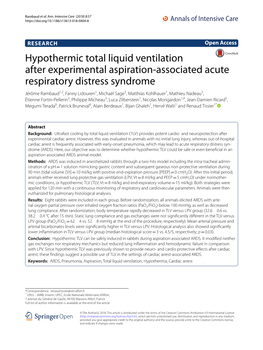 Hypothermic Total Liquid Ventilation After Experimental Aspiration