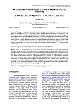 An Ethnography on the Wedge Sea Hare in Mactan Island, the Philippines Etnografi Tentang Kelinci Laut Di Pulau Mactan, Filipina