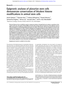 Epigenetic Analyses of Planarian Stem Cells Demonstrate Conservation of Bivalent Histone Modifications in Animal Stem Cells