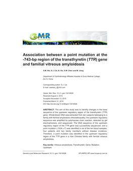 (TTR) Gene and Familial Vitreous Amyloidosis