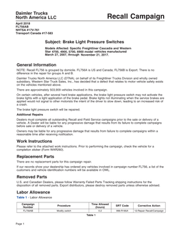 Recall Campaign April 2018 FL756AB NHTSA #17V-761 Transport Canada #17-583