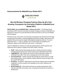 Announcement for Mobilefocus Global 2013 New Qi Wireless