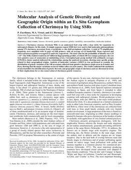 Molecular Analysis of Genetic Diversity and Geographic Origin Within an Ex Situ Germplasm Collection of Cherimoya by Using Ssrs