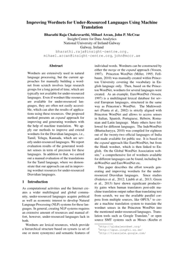 Improving Wordnets for Under-Resourced Languages Using Machine Translation Bharathi Raja Chakravarthi, Mihael Arcan, John P