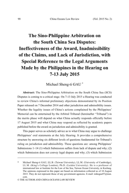 The Sino-Philippine Arbitration on the South China Sea Disputes