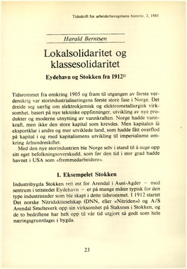 Lokalsolidaritet Og Klassesolidaritet Eydehavn Og Stokken Fra 19121)