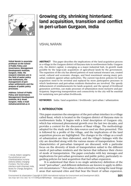 Land Acquisition, Transition and Conflict in Peri-Urban Gurgaon, India