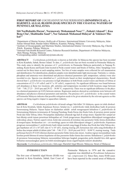 First Report of Cochlodinium Polykrikoides (Dinophyceae