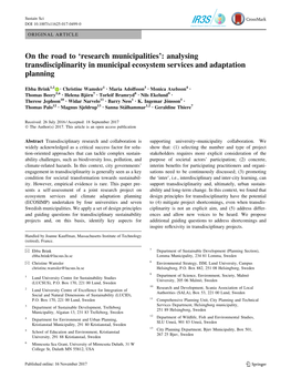 Analysing Transdisciplinarity in Municipal Ecosystem Services and Adaptation Planning