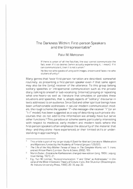 The Darkness Within: First-Person Speakers and the Unrepresentable*