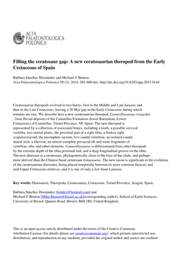 A New Ceratosaurian Theropod from the Early Cretaceous of Spain