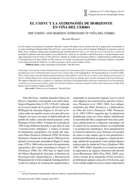 El Ushnu Y La Astronomía De Horizonte En Viña Del Cerro the Ushnu and Horizon Astronomy in Viña Del Cerro