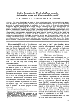 Cuticle Formation in Hemicycliophora Arenaria, Aphelenchus Avenue and Hirschmannieua Gracilis 1