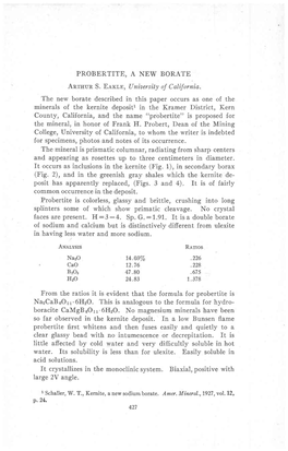 PROBERTITE, a NEW BORATE Arrnun S. Errro, (Jniaersity of Cotijornia
