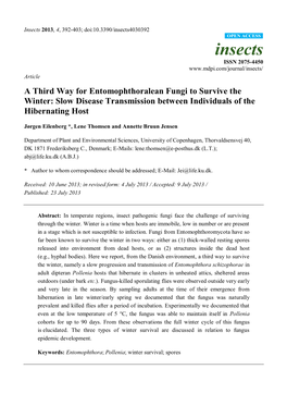 A Third Way for Entomophthoralean Fungi to Survive the Winter: Slow Disease Transmission Between Individuals of the Hibernating Host