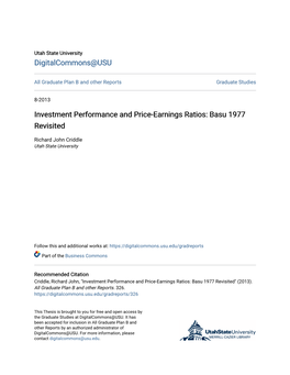 Investment Performance and Price-Earnings Ratios: Basu 1977 Revisited