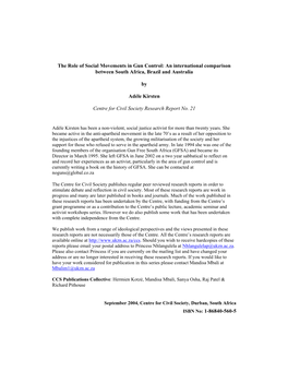 The Role of Social Movements in Gun Control: an International Comparison Between South Africa, Brazil and Australia