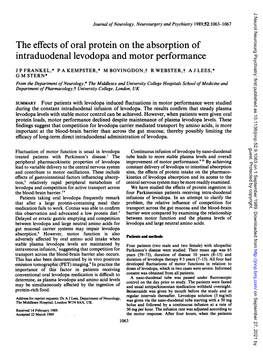 The Effects of Oral Protein on the Absorption of Intraduodenal Levodopa and Motor Performance