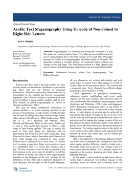 Arabic Text Steganography Using Unicode of Non-Joined to Right Side Letters