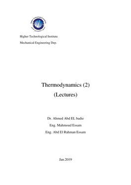 Thermodynamics (2) (Lectures)