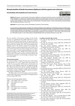 Revised Checklist of Nordic Harvestmen (Opiliones) with Five Species New to Norway