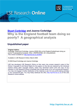 Why Is the England Football Team Doing So Poorly? a Geographical Analysis