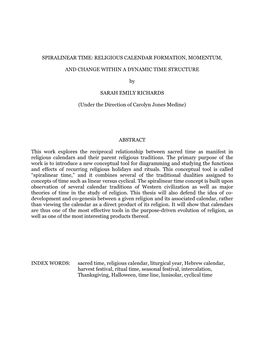 SPIRALINEAR TIME: RELIGIOUS CALENDAR FORMATION, MOMENTUM, and CHANGE WITHIN a DYNAMIC TIME STRUCTURE by SARAH EMILY RICHARDS