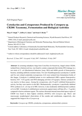 Cytoskyrins and Cytosporones Produced by Cytospora Sp