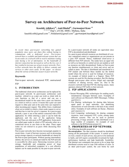 Survey on Architecture of Peer-To-Peer Network