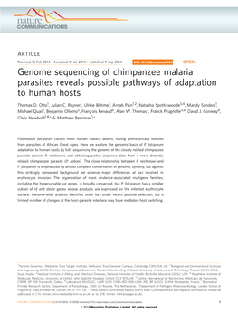 Genome Sequencing of Chimpanzee Malaria Parasites Reveals Possible Pathways of Adaptation to Human Hosts