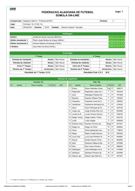 Federacao Alagoana De Futebol Súmula On-Line