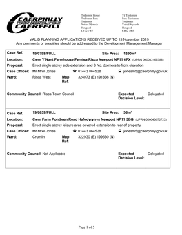 Page 1 of 5 VALID PLANNING APPLICATIONS RECEIVED up TO