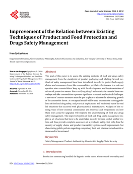 Improvement of the Relation Between Existing Techniques of Product and Food Protection and Drugs Safety Management