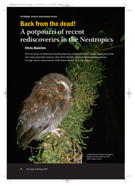 A Potpourri of Recent Rediscoveries in the Neotropics Chris Balchin