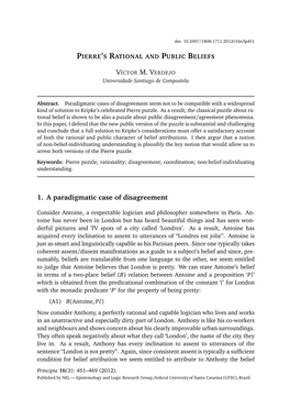 1. a Paradigmatic Case of Disagreement