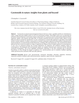 Carotenoids in Nature: Insights from Plants and Beyond