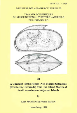 22 a Check.List of the Recent Non-Marine Ostracods (Crustacea, Ostracoda) from the Inland Waters of South America and Adjacent Islands