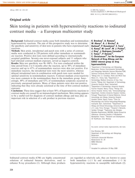 Skin Testing in Patients with Hypersensitivity Reactions to Iodinated Contrast Media – a European Multicenter Study