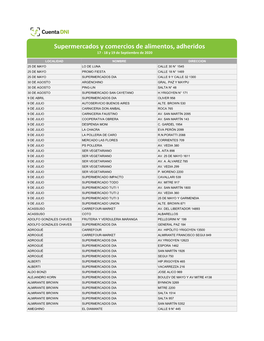 Supermercados Y Comercios De Alimentos, Adheridos 17 - 18 Y 19 De Septiembre De 2020