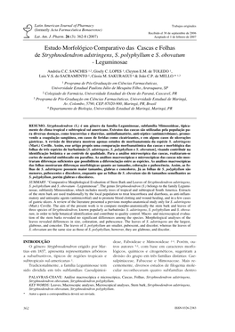 Estudo Morfológico Comparativo Das Cascas E Folhas De Stryphnodendron Adstringens, S